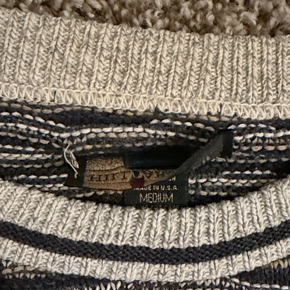 Striped Crewneck Knit Sweater Navy/Cream/Green 100% Cotton - Picture 6 of 8